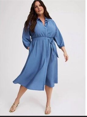 New Torrid 1 Plus Size Blue Shirt Dress 3/4 Sleeve 1X 14/16